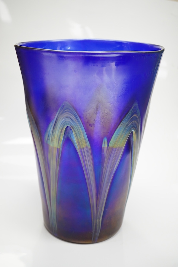 A Loetz iridescent blue glass vase, 24cm. Condition - good